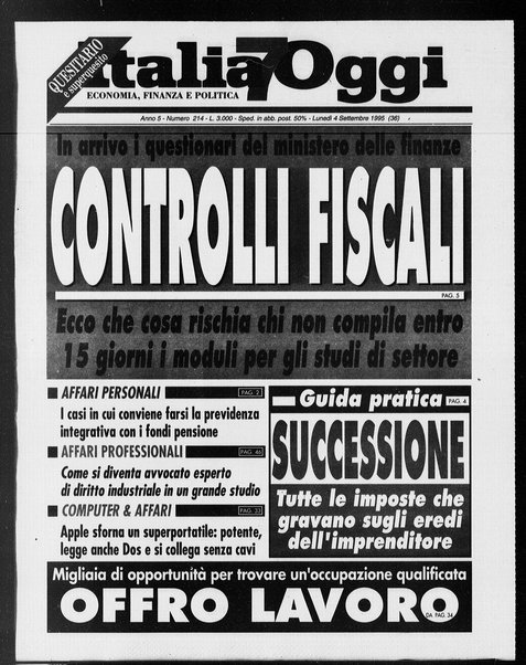 Italia oggi : quotidiano di economia finanza e politica